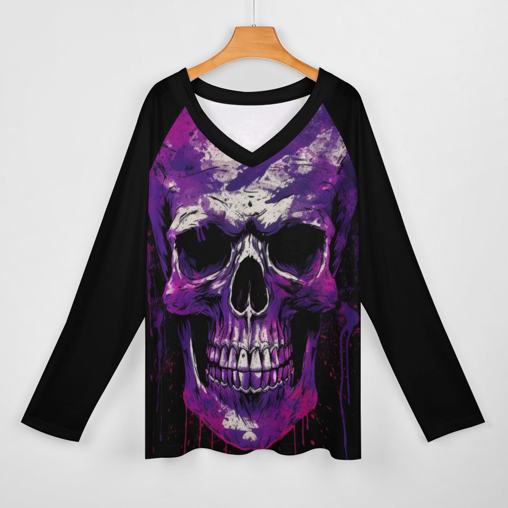 Grunge Purple Skull Long Sleeve Loose Tee