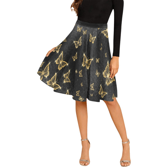 Golden Butterflies Pleated Midi Skirt