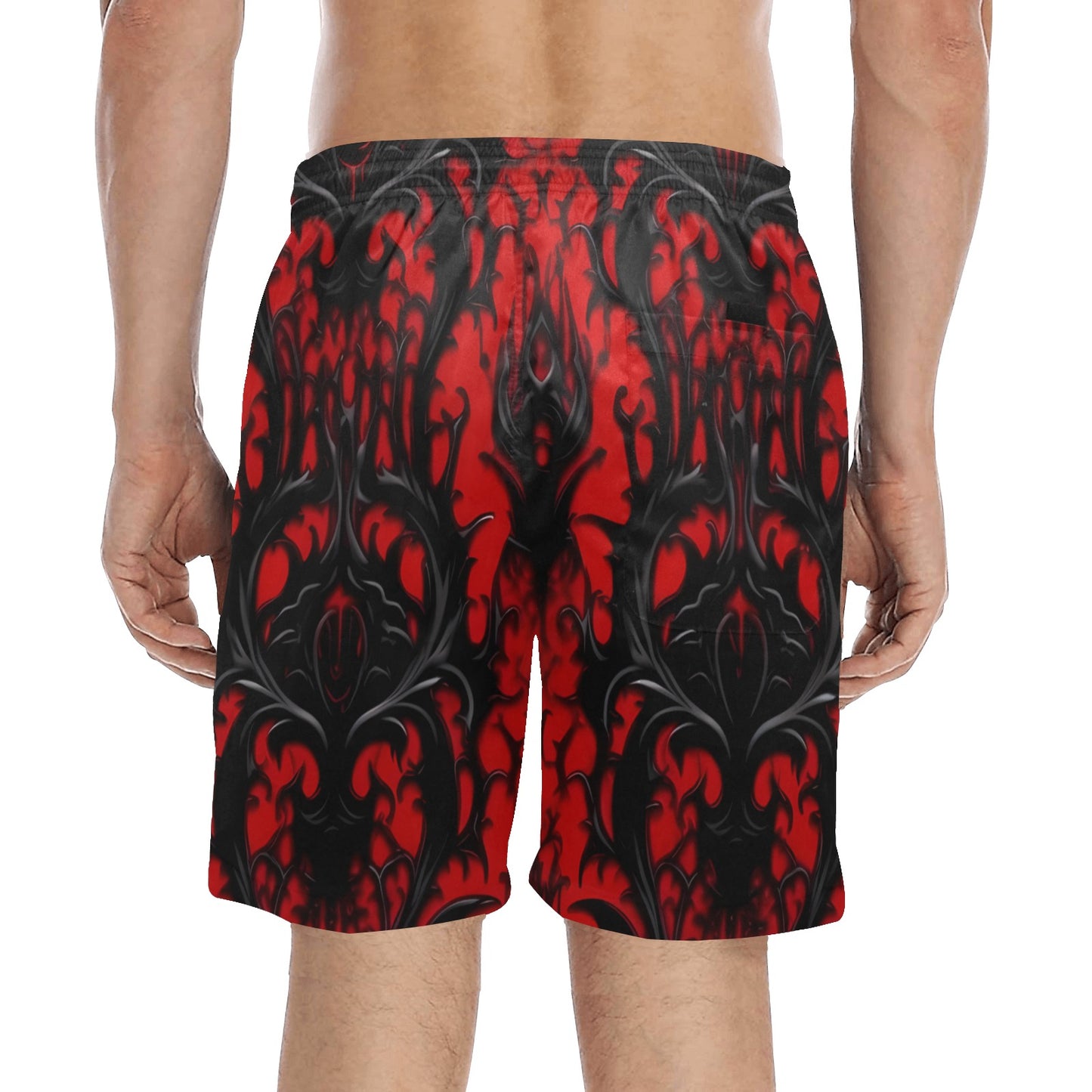 Gothic Red And Black Pattern Beach Shorts