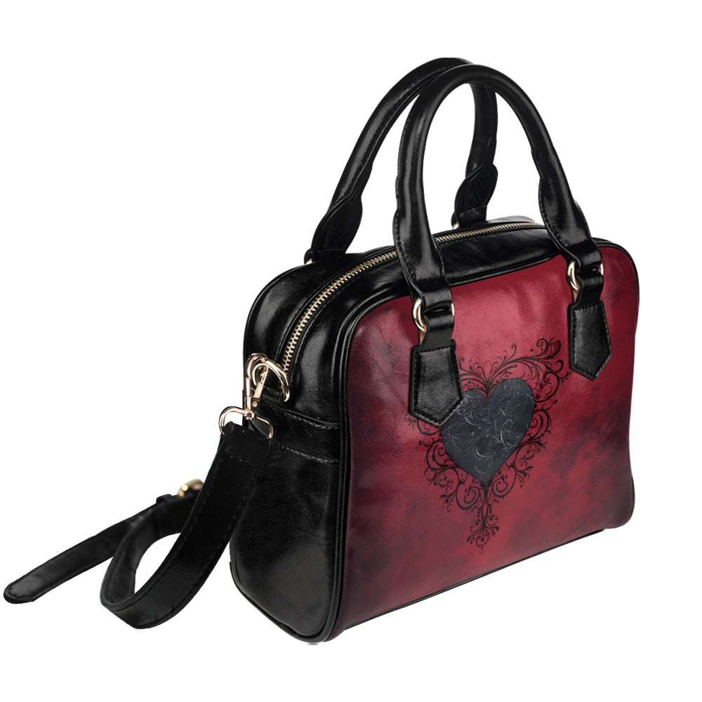 Lacy Black Hearts Shoulder Handbag