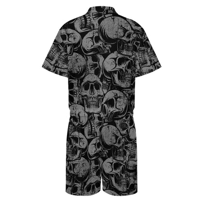 Silver Skulls One Piece Short Sleeved Jumpsuit
