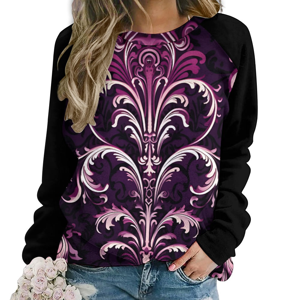 Gothic Purple Design Raglan Round Neck Sweater