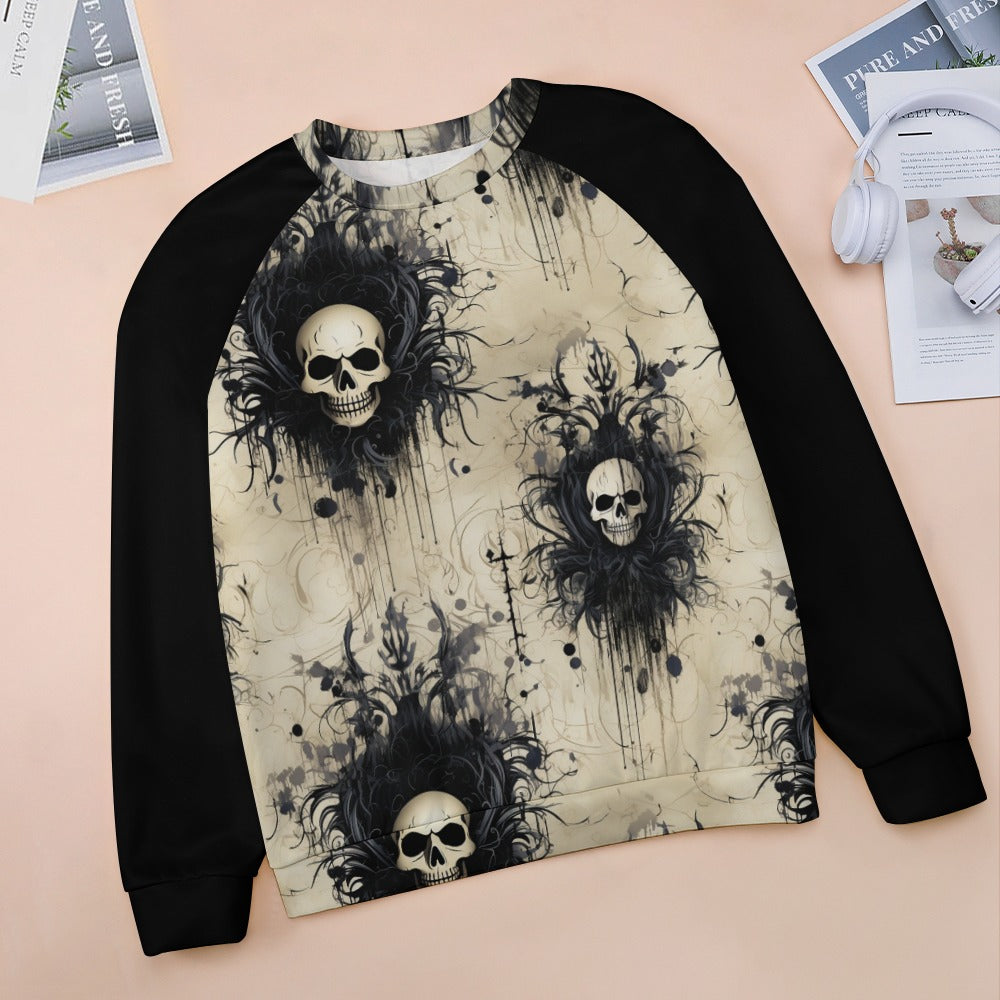 Gothic Skull Design Raglan Round Neck Sweater