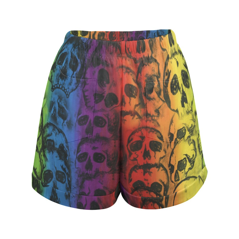 Rainbow Skulls High Waist Loose Elastic Waist Shorts