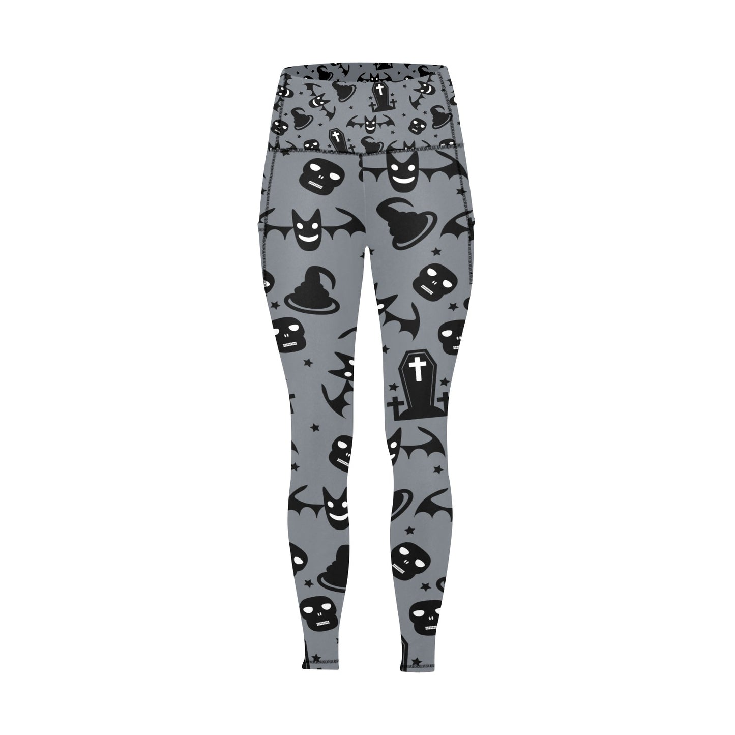 Skulls, Bats, Witches Hats And Coffins Leggings with Pockets