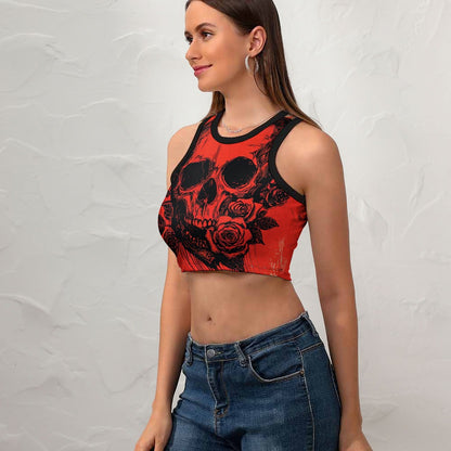 Skull And Rose Cropped Slim Racer Tank Top