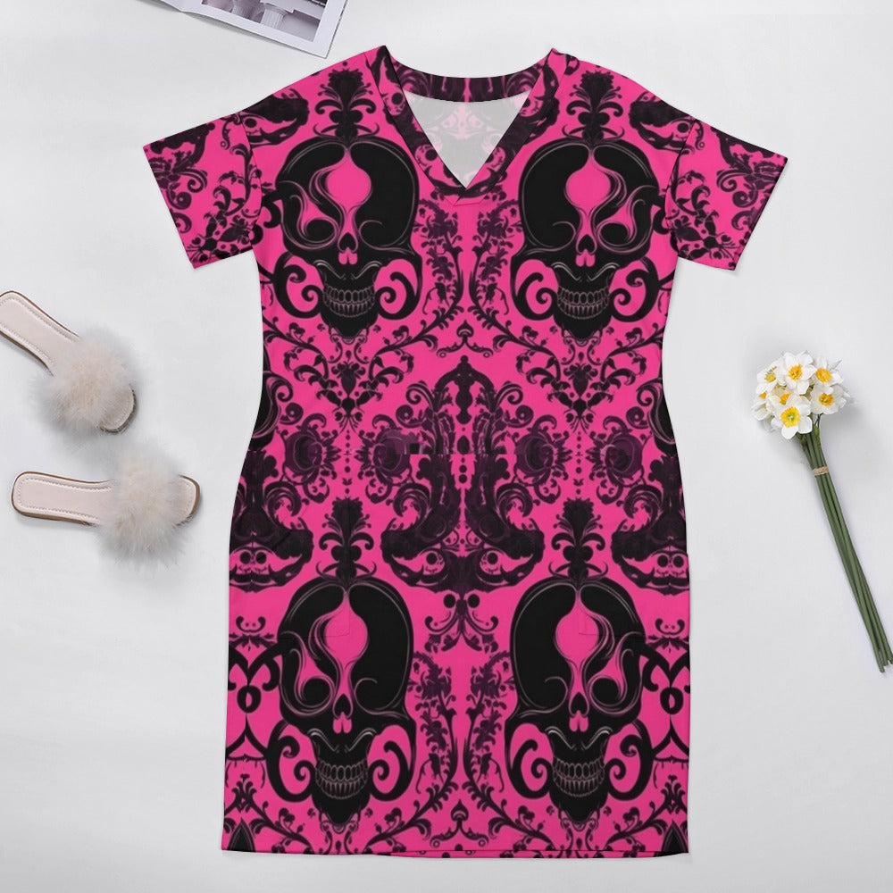 Trible Skulls Loose Dress With Pockets