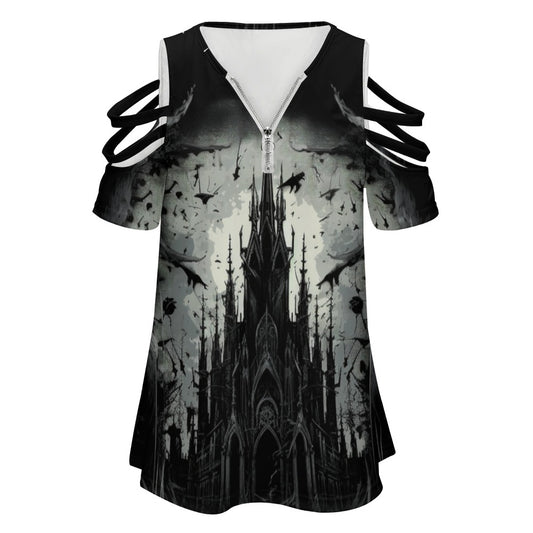 Gothic Castle Zip Off Shoulder Top