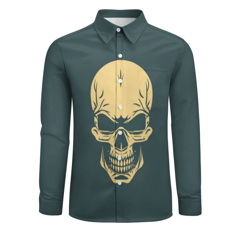 Smiling Skull Casual One Pocket Long Sleeve Shirt