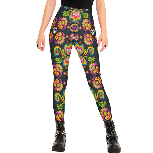 Candy Skull And Flowers Leggings