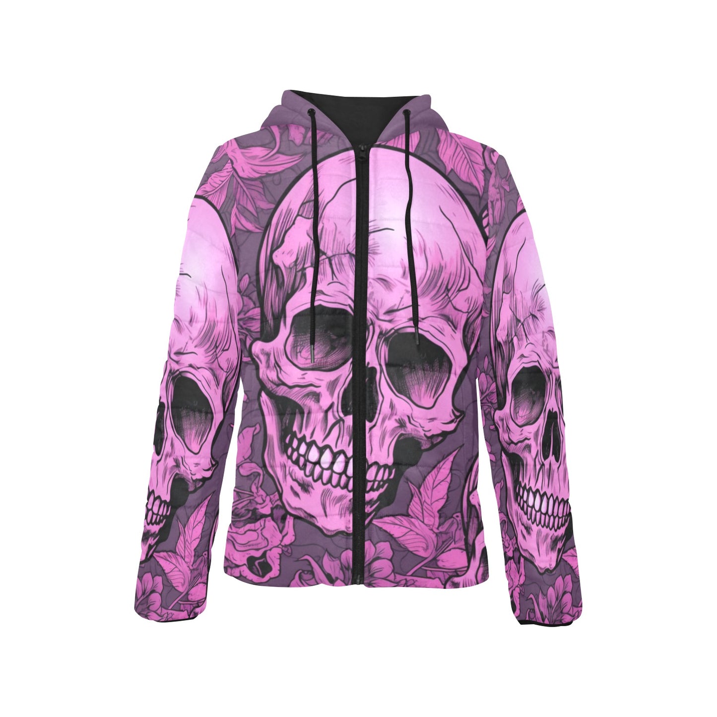 Pink Skulls Padded Hooded Jacket