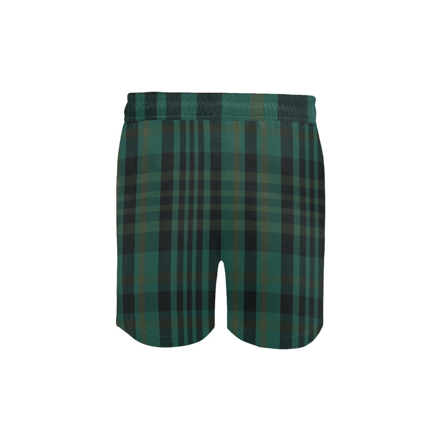 Dark Green Plaid Men's Mid-Length Swim Shorts