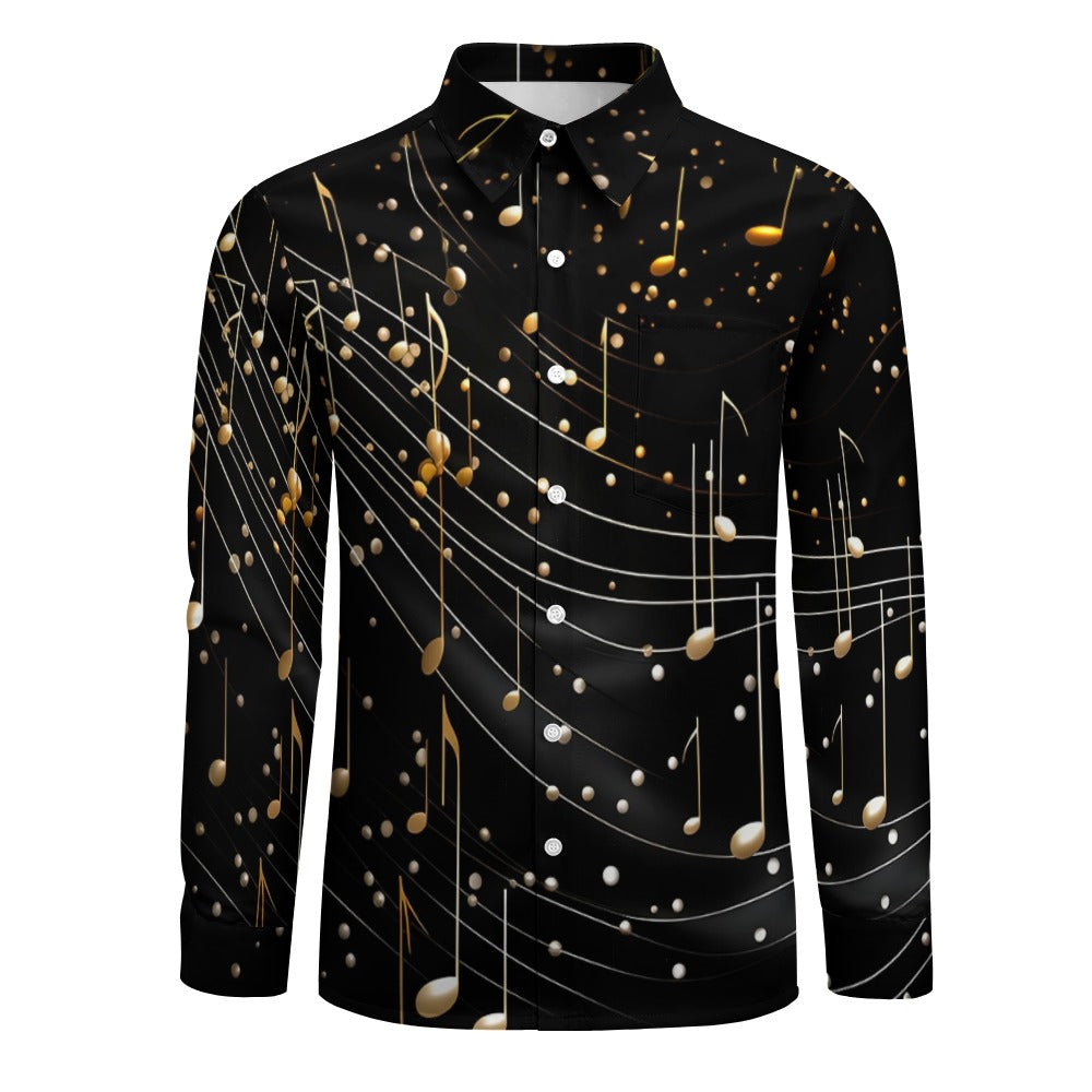 Music Notes Only Casual One Pocket Long Sleeve Shirt