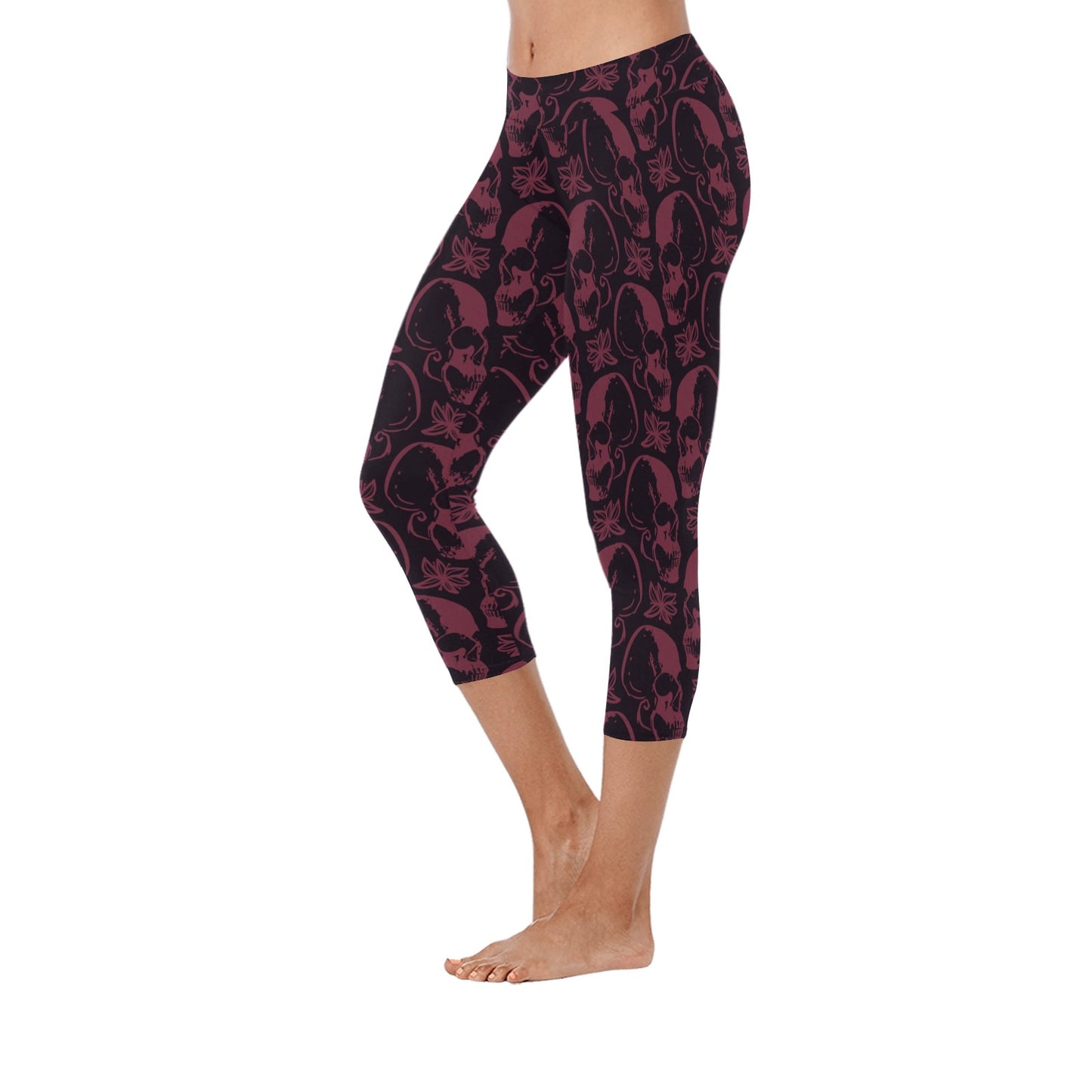 Purple Skulls Low Rise Capri Leggings