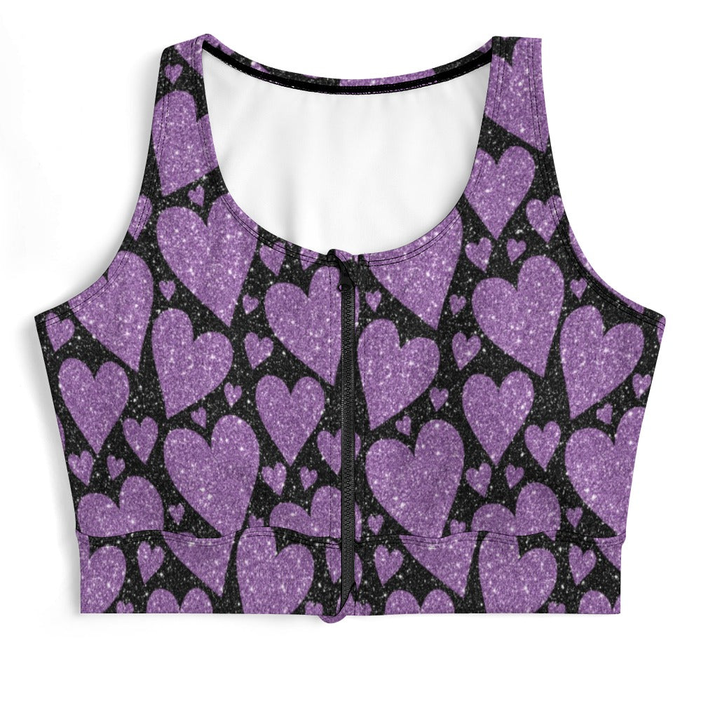 Sparkling Purple Hearts Yoga Zipper Vest