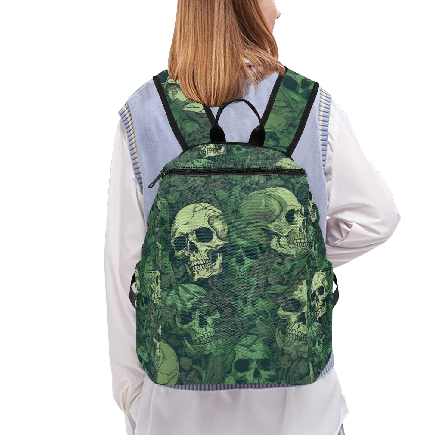 Green Skulls Lightweight Casual Backpack