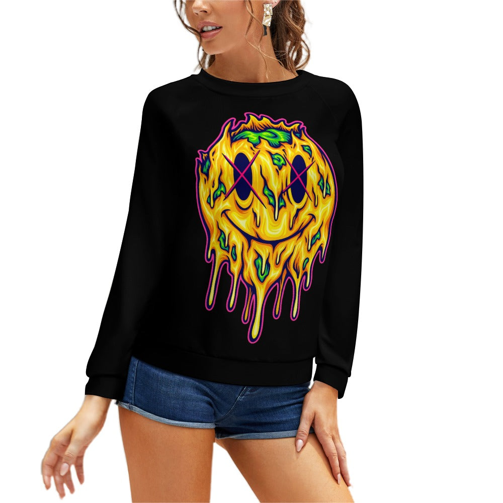 Zombie Smiley Face Raglan Round Neck Sweater