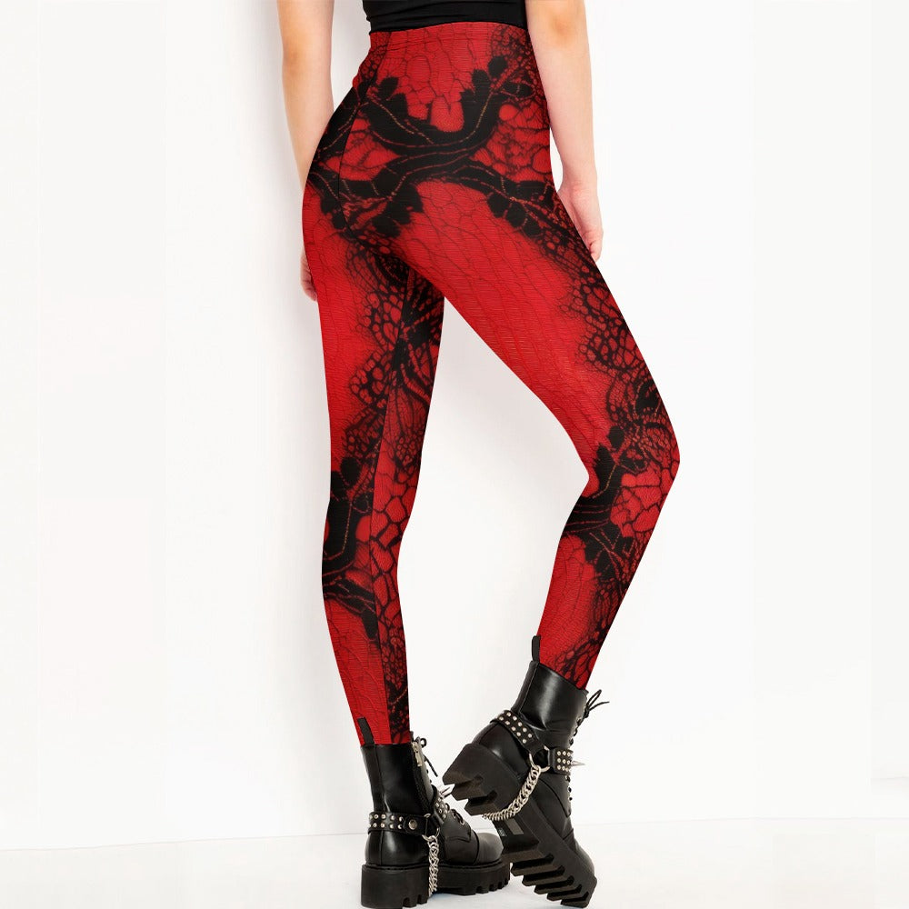 Red With Black Design Leggings