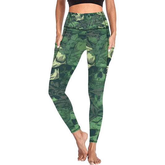 Green Skulls Leggings with Pockets