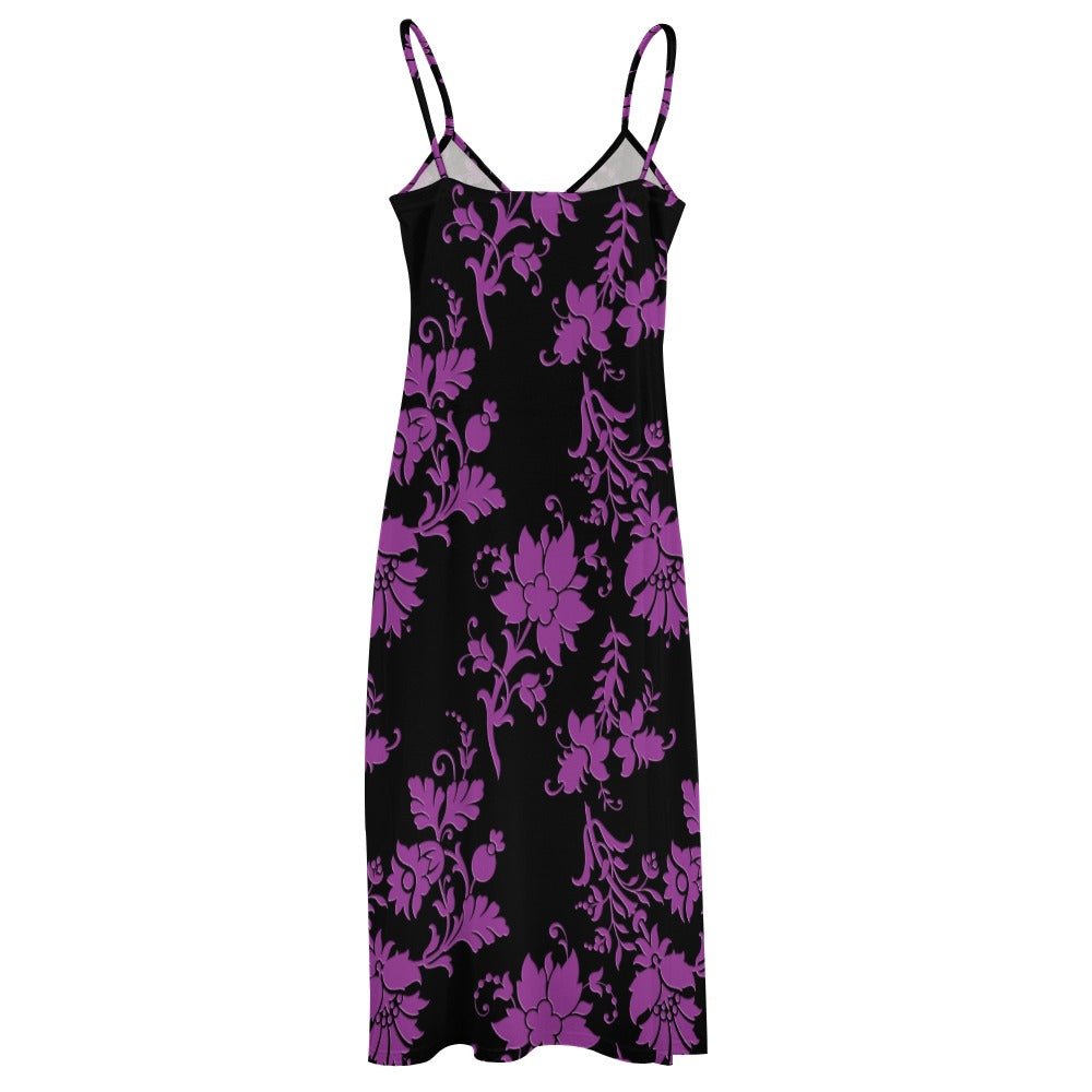 Purple Flowers Sling Ankle Long Dress