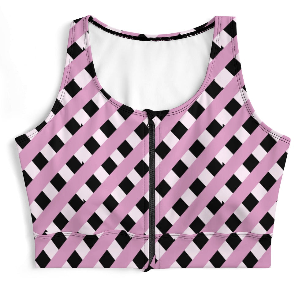 Thatched Pink And Black Yoga Zipper Vest