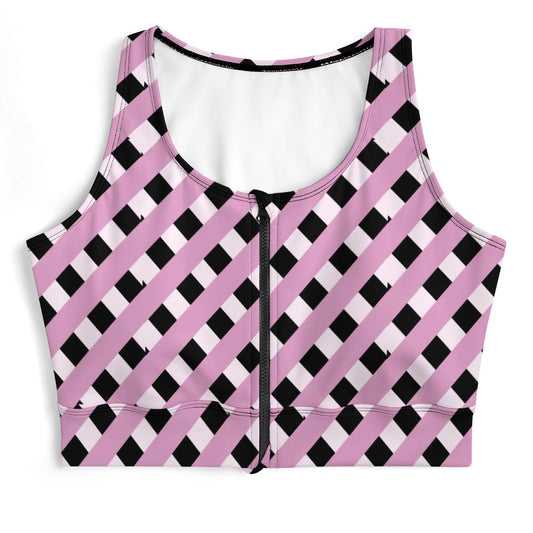 Thatched Pink And Black Yoga Zipper Vest