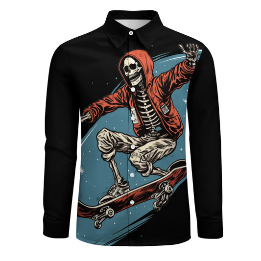 Skeleton Skateboarder Casual One Pocket Long Sleeve Shirt