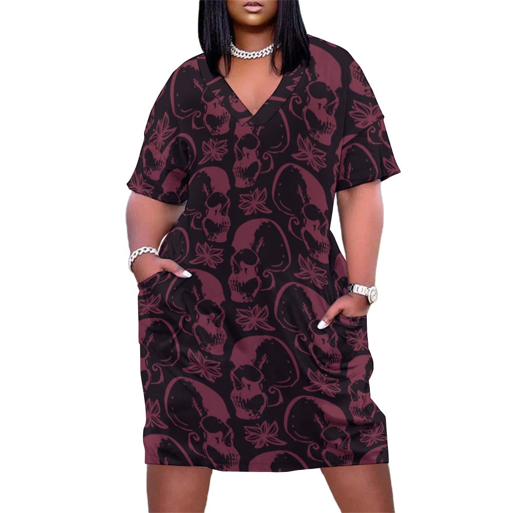 Gothic Purple Skulls Loose Dress With Pockets