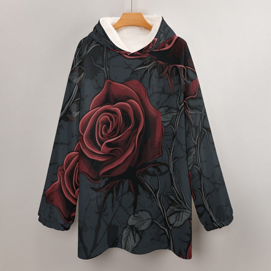 Red Rose Gothic Hooded Blanket Sweater