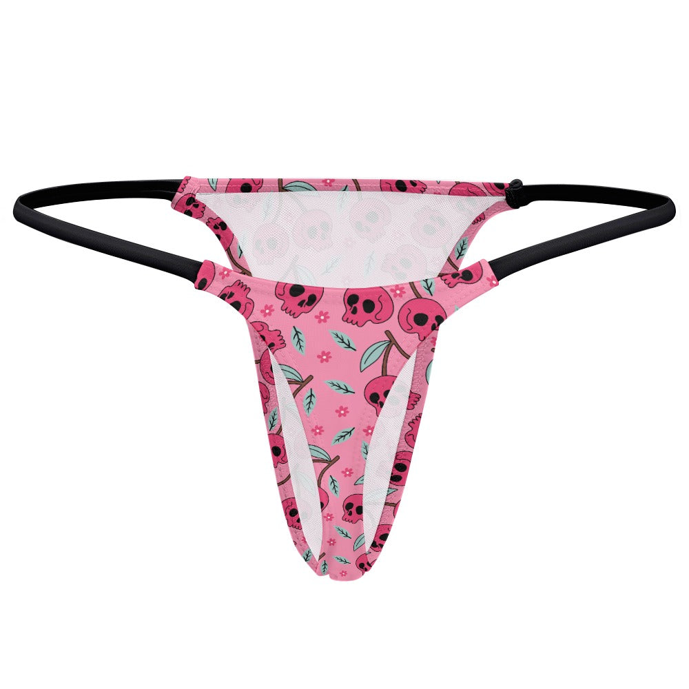 Pink Cherry Skulls Thin Thong