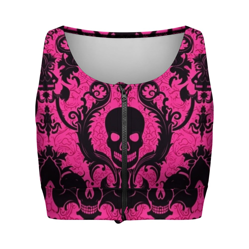 Pink Gothic Skull Yoga Zipper Vest