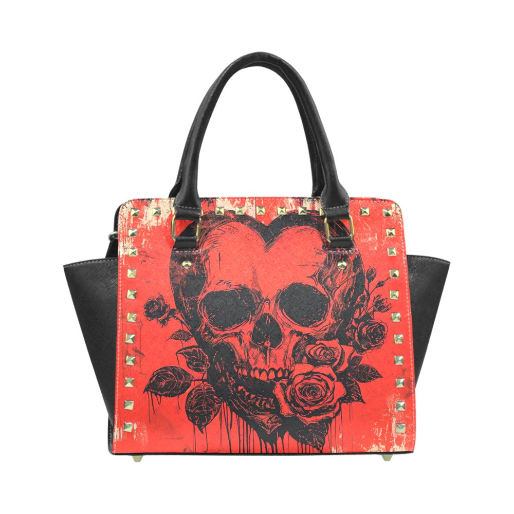 Skull Heart Rivet Shoulder Handbag