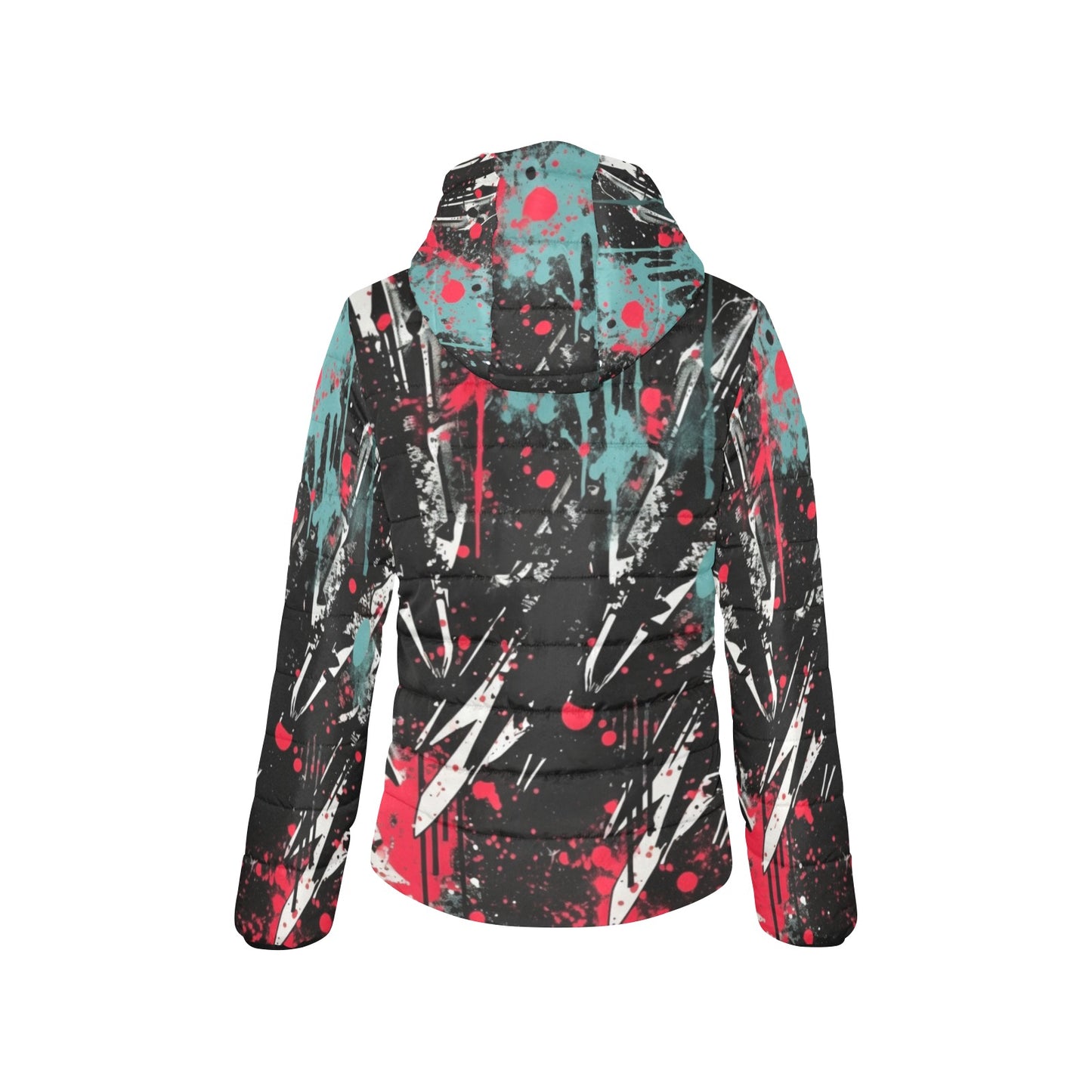 Abstract Paint Style Padded Hooded Jacket