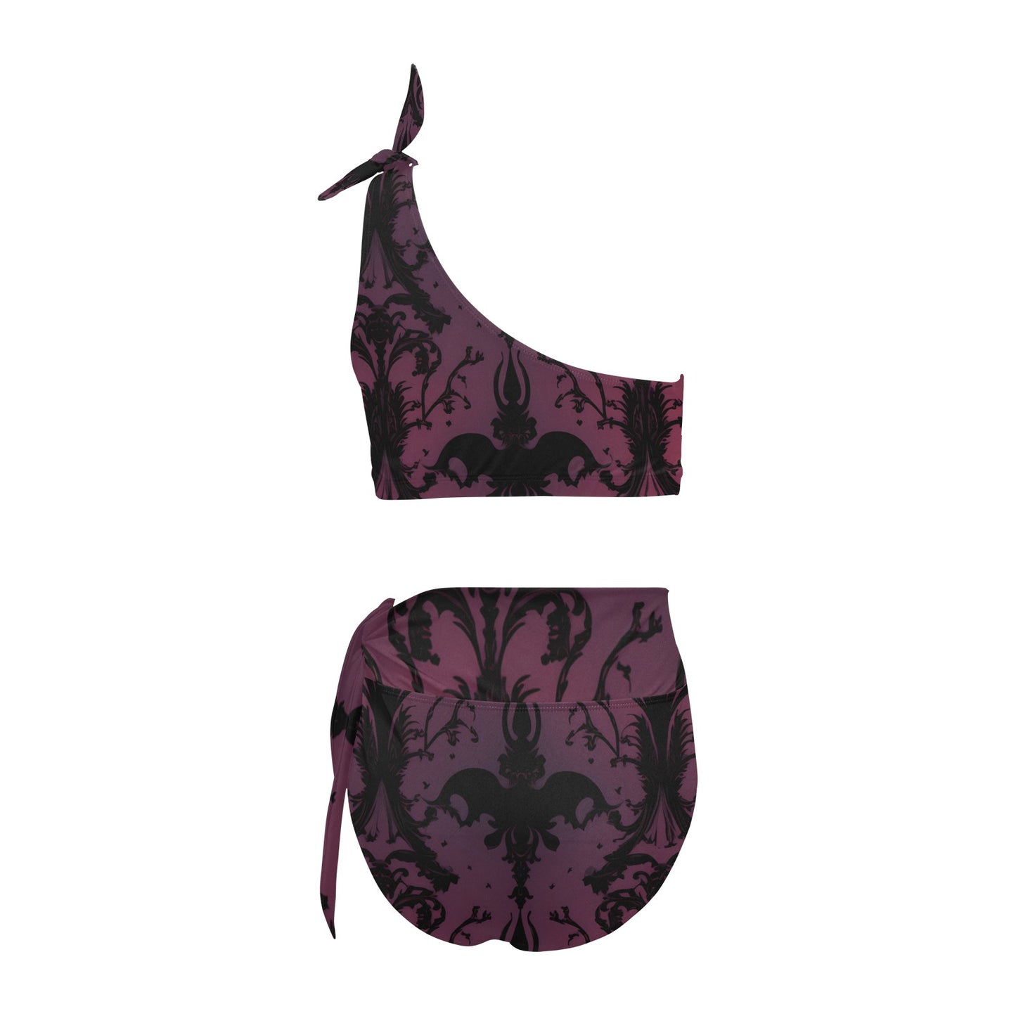 Gothic Purple High Waisted One Shoulder Bikini Set