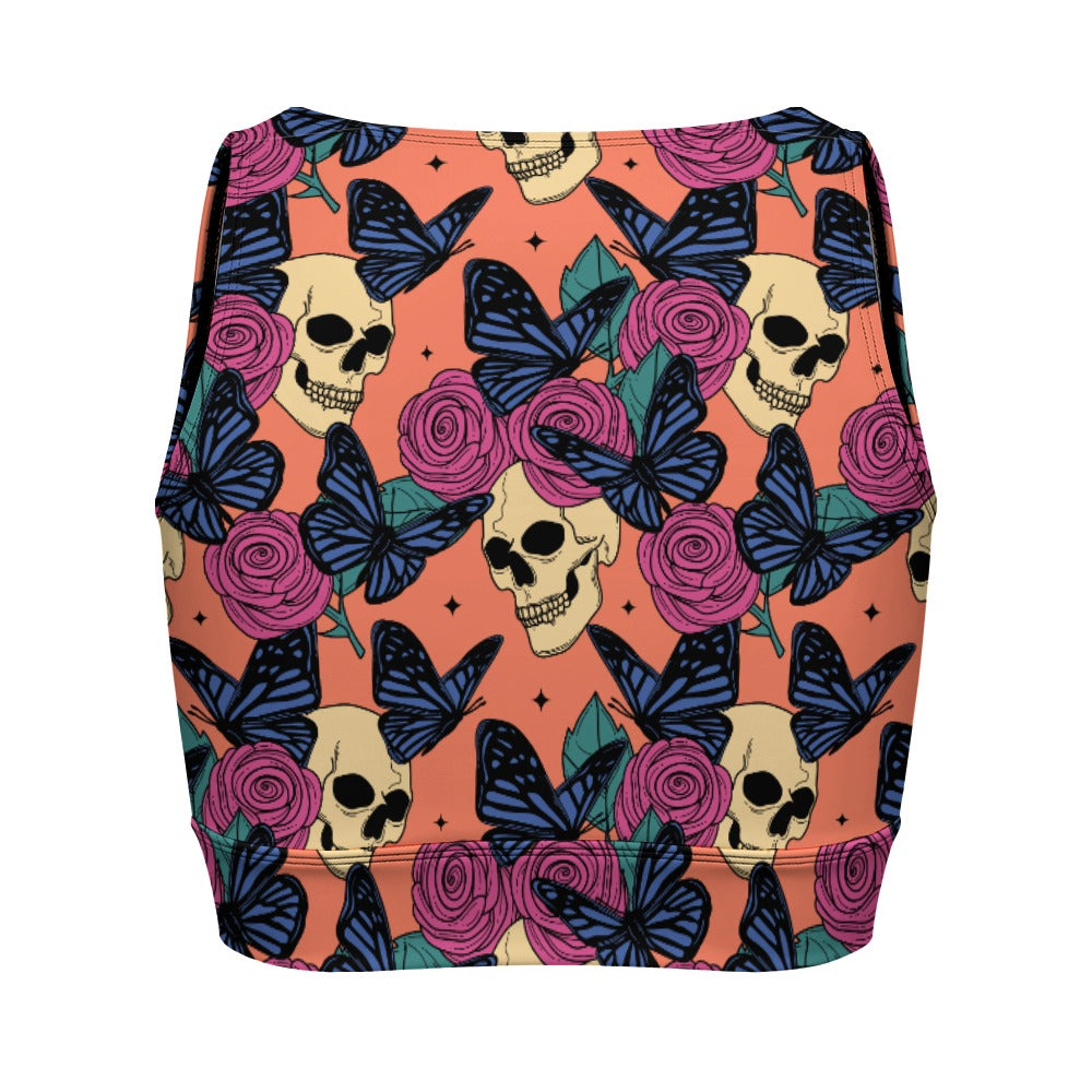 Skulls Flowers And Butterflies Yoga Zipper Vest