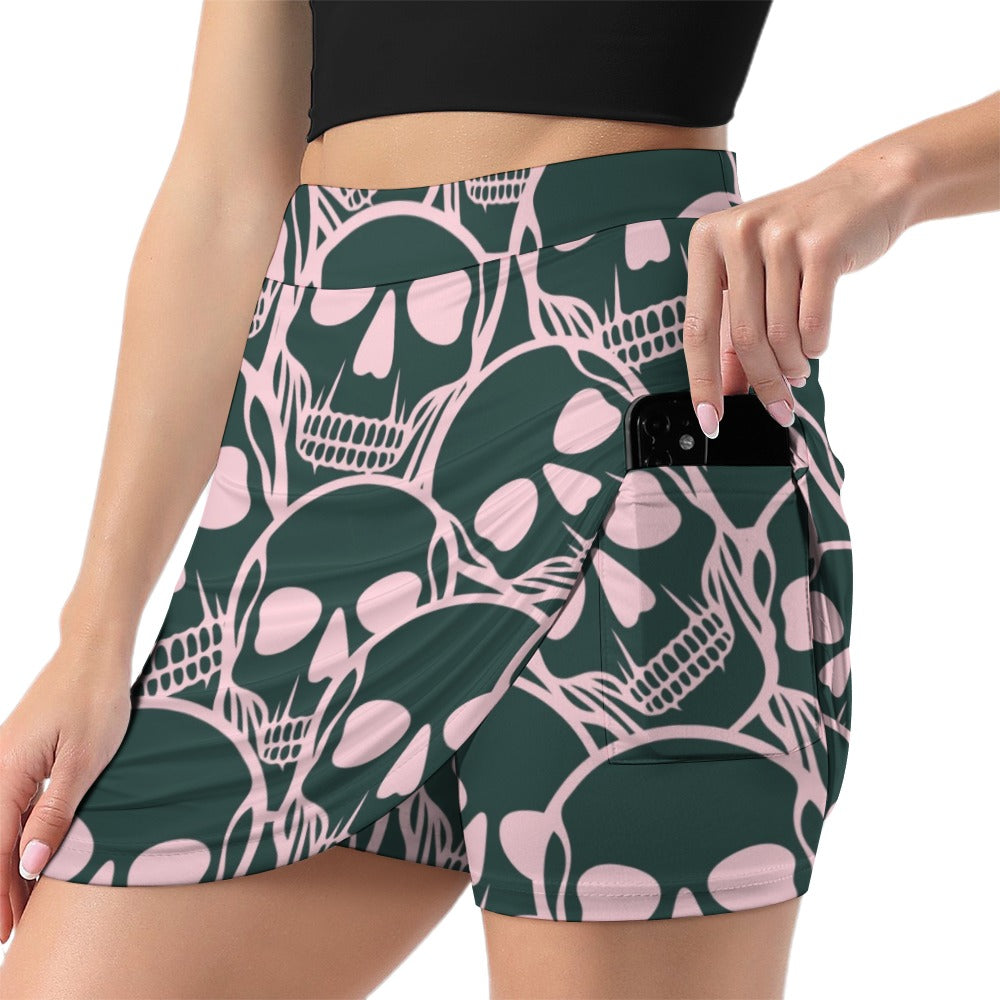 Pink Skulls Skirt Shorts With Pockets