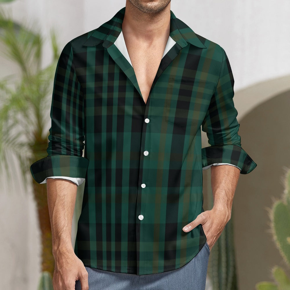 Green Plaid Casual One Pocket Long Sleeve Shirt