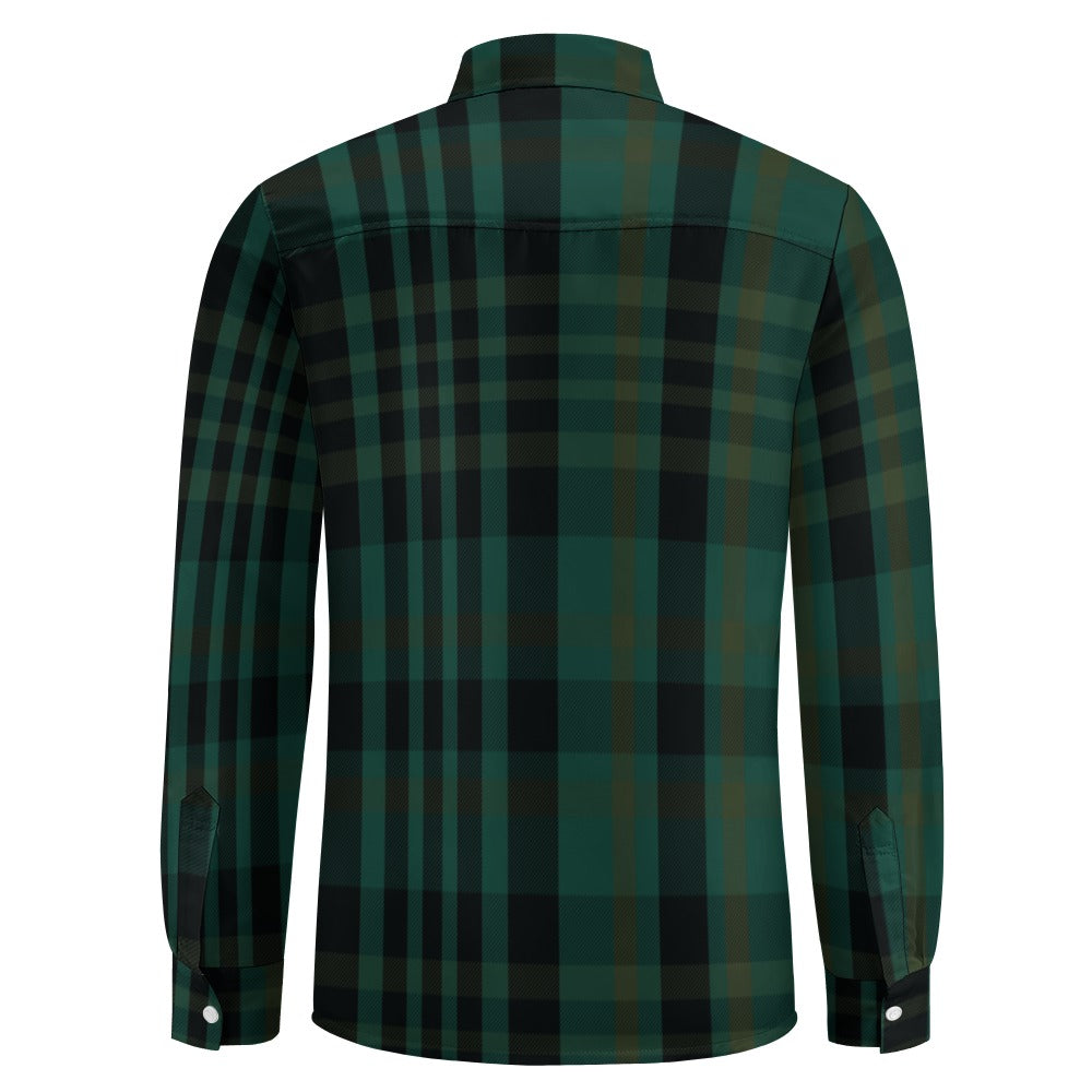 Green Plaid Casual One Pocket Long Sleeve Shirt