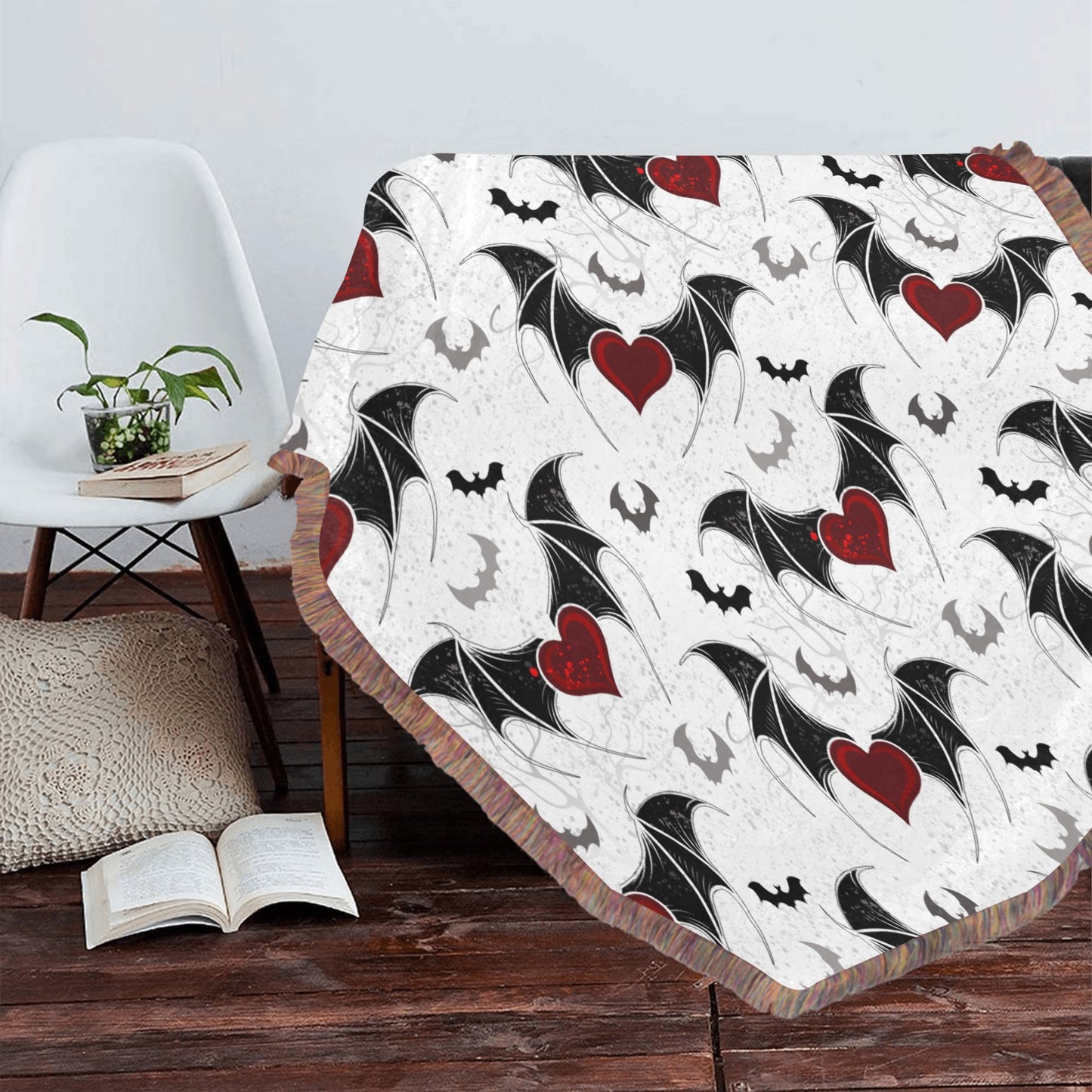 Bats And Hearts Ultra-Soft Mixed Fringe Blanket (60x80 inch)