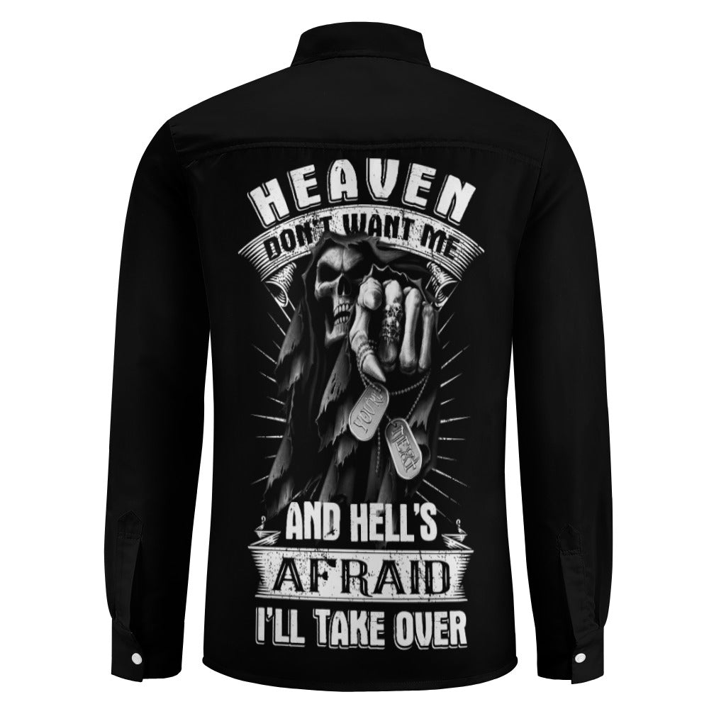 Hells Afraid Ill Take Over Casual One Pocket Long Sleeve Shirt