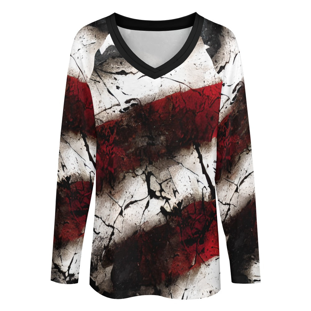 Grunge Red And White Long Sleeve Loose Tee