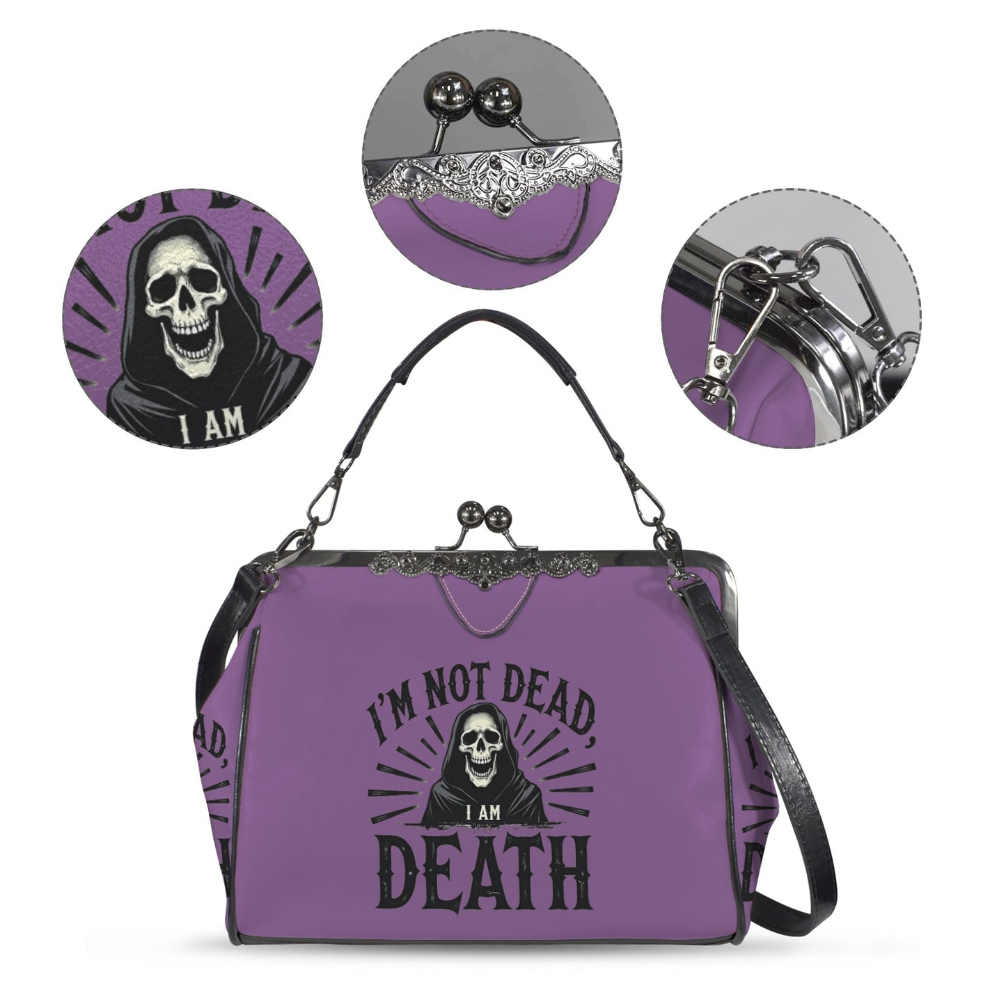 I'm Not Dead Reaper Kisslock Crossbody Shoulder Bag