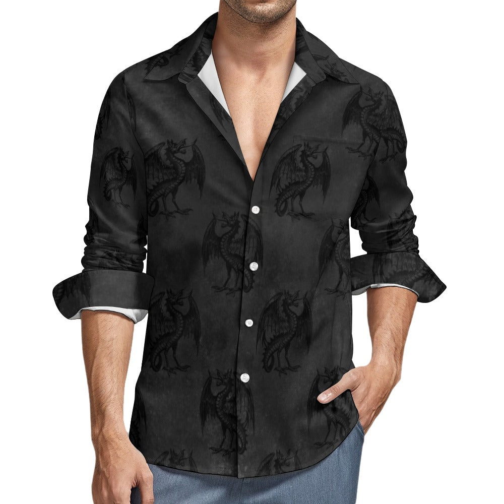 Gothic Dragon Casual One Pocket Long Sleeve Shirt