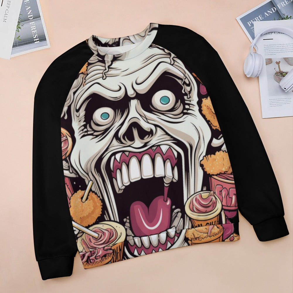 Snack Time Skull Raglan Round Neck Sweater