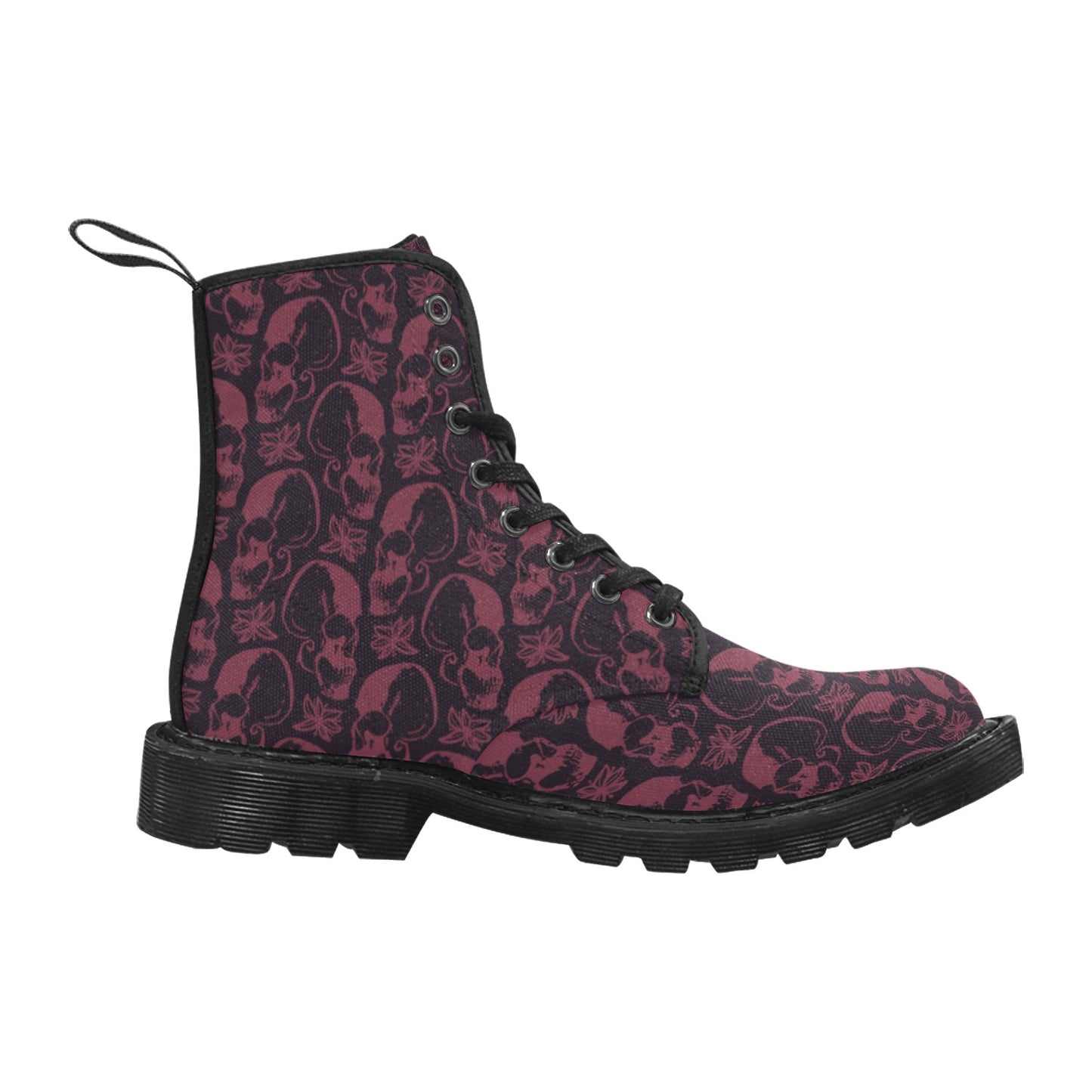 Gothic Purple Skulls Lace Up Canvas Boots