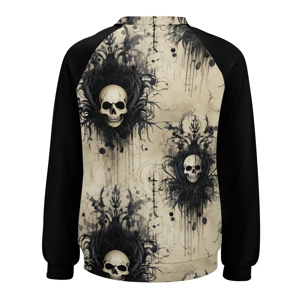 Gothic Skull Design Raglan Round Neck Sweater