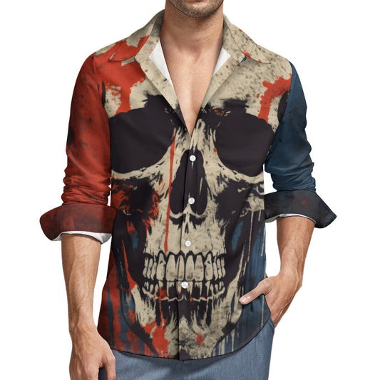 Gritty Skull Design Casual One Pocket Long Sleeve Shirt