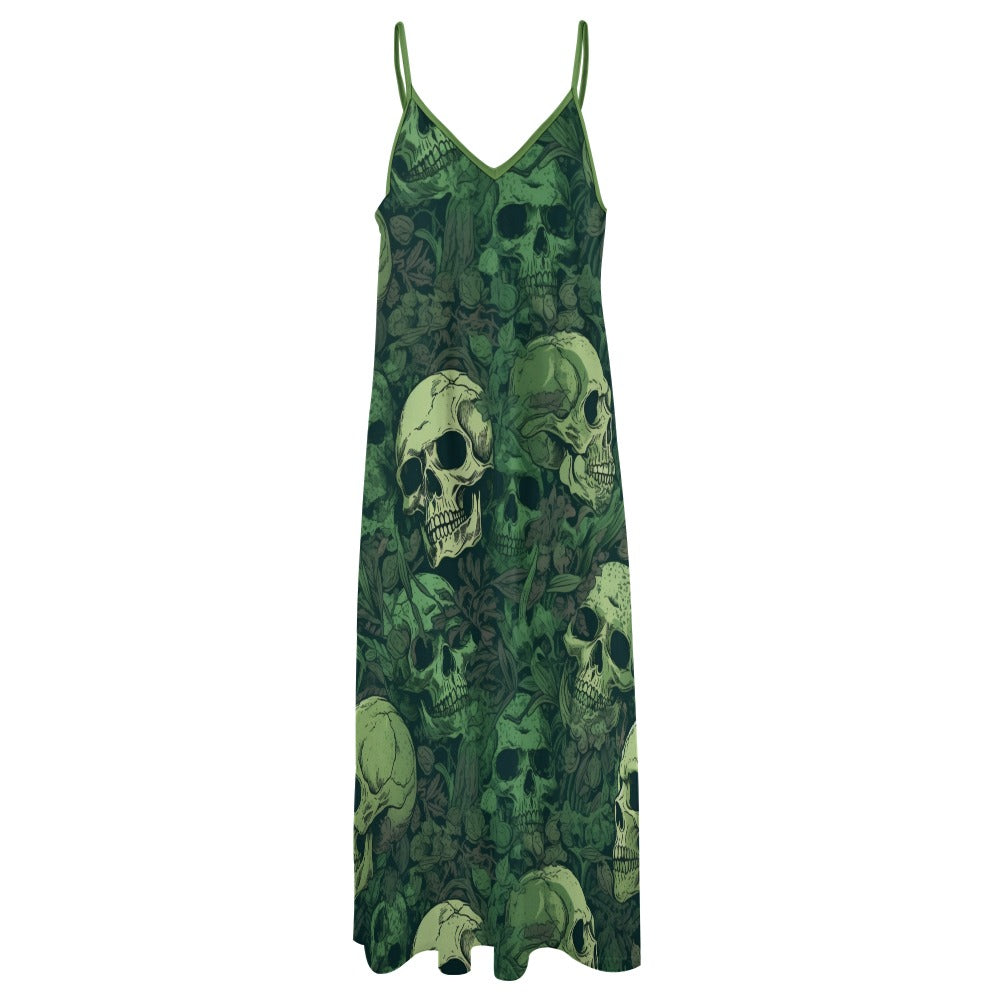 Green Skulls Sling Ankle Long Dress