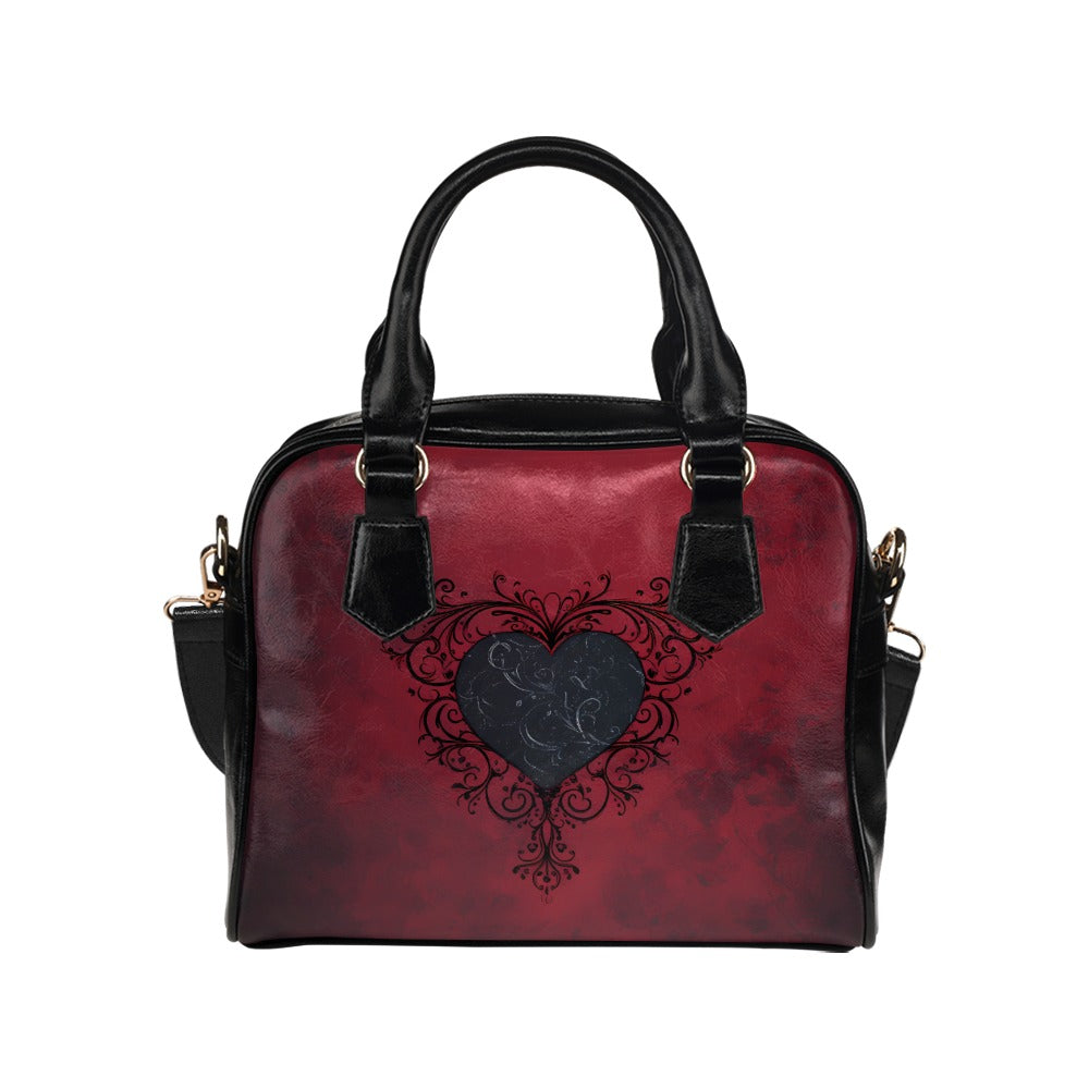 Lacy Black Hearts Shoulder Handbag