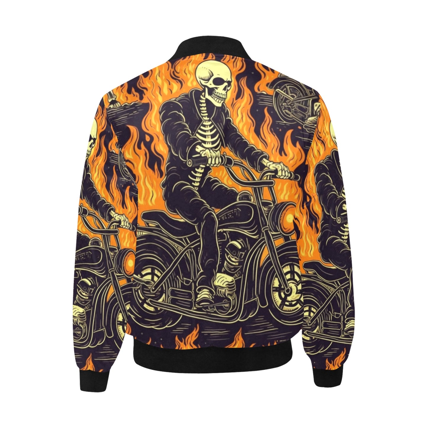 Flaming Skeleton Biker Bomber Jacket